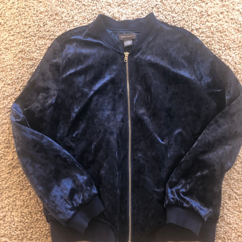 Crushed Blue Velvet Zip Jacket
